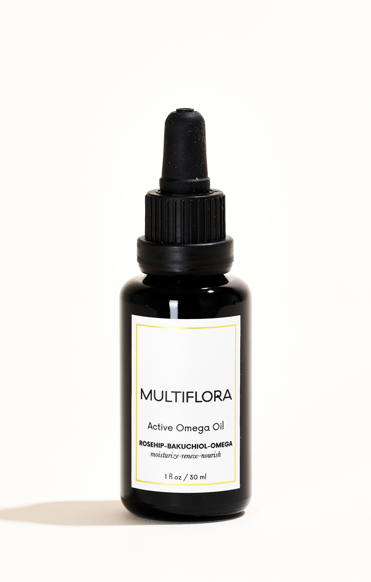 Rosehip oil product for mature and dry skin types. Contains organic rosehip oil, bakuchiol, and vitamin C