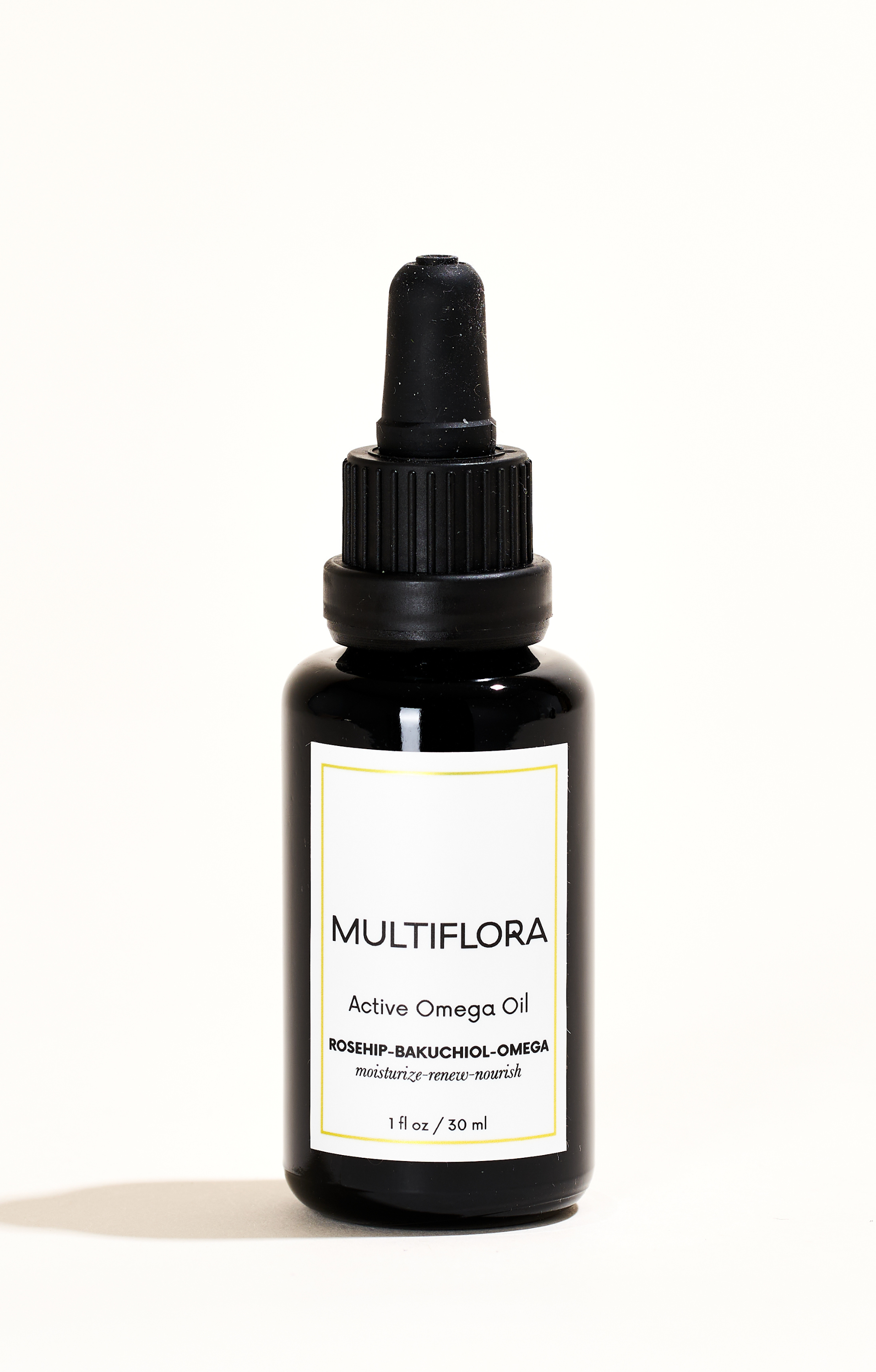 Rosehip oil product for mature and dry skin types. Contains organic rosehip oil, bakuchiol, and vitamin C